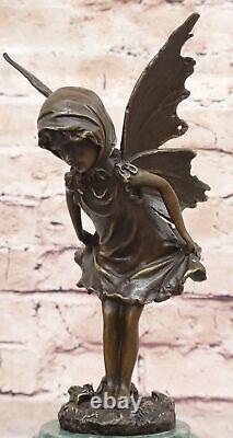 Style Art Nouveau Bronze Fairy Femme Statue Sur Marbre Bass, Sculpture