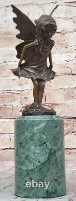 Style Art Nouveau Bronze Fairy Femme Statue Sur Marbre Bass, Sculpture Nr