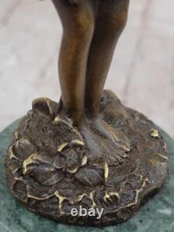Style Art Nouveau Bronze Fairy Femme Statue Sur Marbre Bass, Sculpture Nr