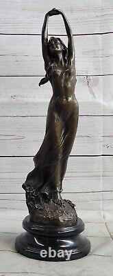 Style Art Nouveau Nu Femme Awakening Bronze Sculpture Fonte Marbre Base