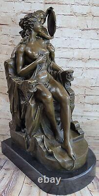 Style Art Nouveau Veille Statue Femme Avec Putti Chair en Bronze Vénus Sculpture