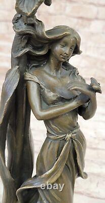 Style Art Nouveau Véritable Bronze Femme Bougeoir Sculpture Signé Par Figurine