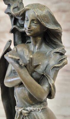 Style Art Nouveau Véritable Bronze Femme Bougeoir Sculpture Signé Par Figurine