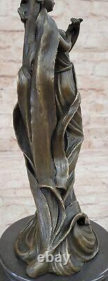 Style Art Nouveau Véritable Bronze Femme Bougeoir Sculpture Signé Par Figurine