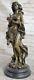 Style Vintage Art Nouveau Femme Oiseau Bronze Figuratif Jardin Sculpture Statue