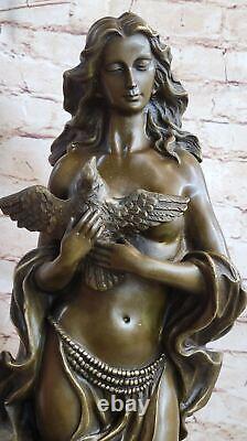 Style Vintage Art Nouveau Femme Oiseau Bronze Figuratif Jardin Sculpture Statue
