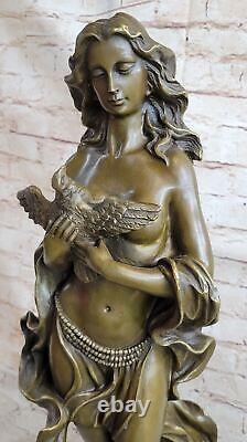 Style Vintage Art Nouveau Femme Oiseau Bronze Figuratif Jardin Sculpture Vente