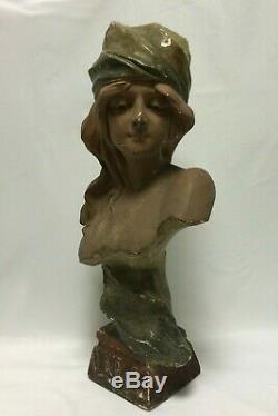 Sujet En Platre LILI 1900 Art Nouveau N 348 Buste Femme Signe En L Etat H1137