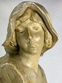 Superbe Buste Femme Terre Cuite Art Nouveau 1900 Goldscheider B. Haniroff Signee