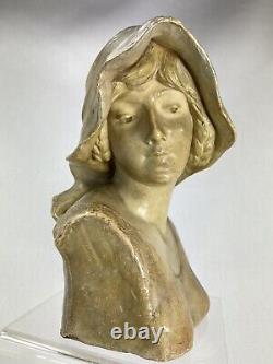 Superbe Buste Femme Terre Cuite Art Nouveau 1900 Goldscheider B. Haniroff Signee