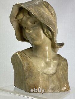 Superbe Buste Femme Terre Cuite Art Nouveau 1900 Goldscheider B. Haniroff Signee