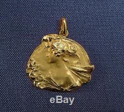 Superbe Medaille Pendentif Art Nouveau, Femme, Nymphe, Dryade, Van Der Strate