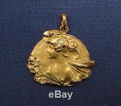 Superbe Medaille Pendentif Art Nouveau, Femme, Nymphe, Dryade, Van Der Strate