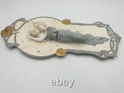 Superbe Plaque murale Biscuit porcelaine Jeune femme & Ange Art Nouveau 1900 N°1