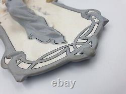 Superbe Plaque murale Biscuit porcelaine Jeune femme & Ange Art Nouveau 1900 N°1
