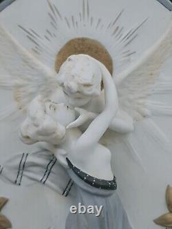Superbe Plaque murale Biscuit porcelaine Jeune femme & Ange Art Nouveau 1900 N°2