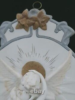 Superbe Plaque murale Biscuit porcelaine Jeune femme & Ange Art Nouveau 1900 N°2
