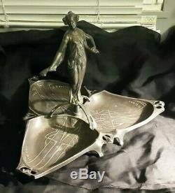 Superbe Serviteur Art Nouveau Femme Nymphe Drappe Metal Peut Être Etain