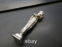 Superbe sceau argent Minerve, buste de femme art nouveau, non gravé, H 85mm, P 75g