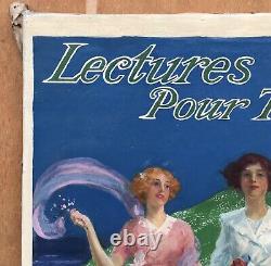 Tableau Ancien Huile René LELONG (1871-1933) Femmes Art Nouveau Paysage 1913