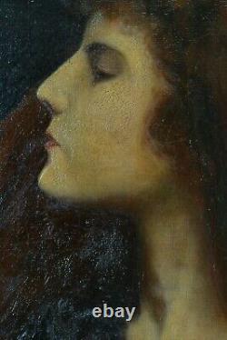 Tableau Ancien Portrait Jeune femme Rousse Comédie Art Nouveau Sarah Bernhardt