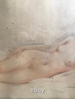 Tableau Fusain / Aquarelle NU FEMME ENDORMIE par Léon LAUNAY (1890-1956)