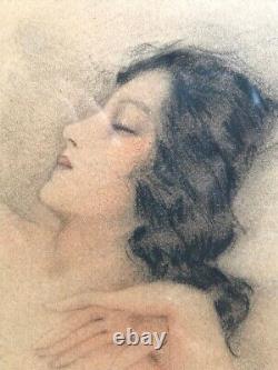 Tableau Fusain / Aquarelle NU FEMME ENDORMIE par Léon LAUNAY (1890-1956)