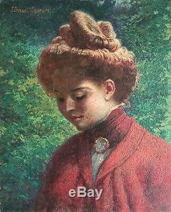Tableau Huile Portrait Femme Chignon Broche Bijou 1904 Ernest Gugor Art Nouveau