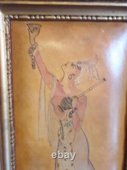 Tableau Peinture Dessin Aquarelle Femme Art Deco Nouveau Sur Cuir