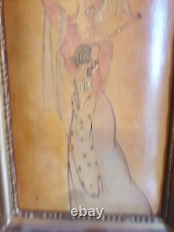 Tableau Peinture Dessin Aquarelle Femme Art Deco Nouveau Sur Cuir