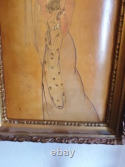 Tableau Peinture Dessin Aquarelle Femme Art Deco Nouveau Sur Cuir