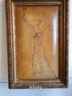 Tableau Peinture Dessin Aquarelle Femme Art Deco Nouveau Sur Cuir