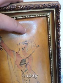 Tableau Peinture Dessin Aquarelle Femme Art Deco Nouveau Sur Cuir