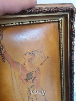 Tableau Peinture Dessin Aquarelle Femme Art Deco Nouveau Sur Cuir