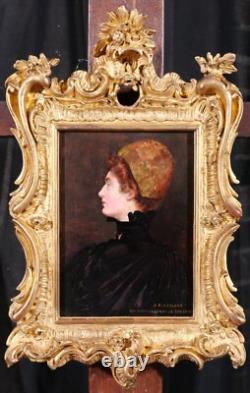 Tableau ancien portrait femme Joseph-Félix BOUCHOR Art Nouveau
