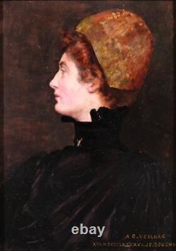 Tableau ancien portrait femme Joseph-Félix BOUCHOR Art Nouveau