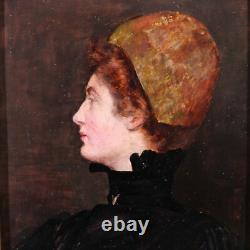 Tableau ancien portrait femme Joseph-Félix BOUCHOR Art Nouveau