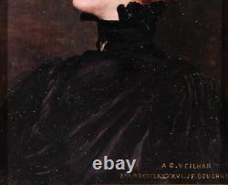 Tableau ancien portrait femme Joseph-Félix BOUCHOR Art Nouveau