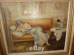 Tableau art nouveau peinture huile sur panneau art nouveau femme 1900 Le Caba