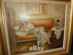 Tableau art nouveau peinture huile sur panneau art nouveau femme 1900 Le Caba