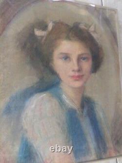 Tableau-dessin/pastel-Portrait jeune femme-Art nouveau-cadre-drawing