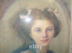 Tableau-dessin/pastel-Portrait jeune femme-Art nouveau-cadre-drawing