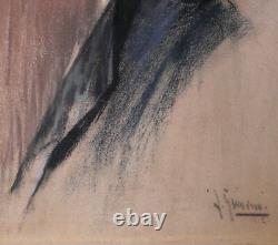 Tableau dessin pastel portrait femme Andrés Gimeno Art Nouveau Espagne