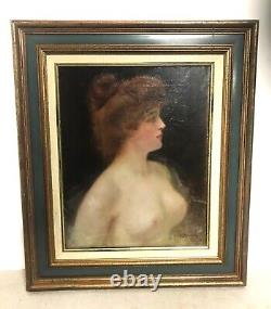 Tableau époque art nouveau femme aux seins nus signé Henri Rondel