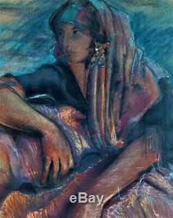 Tableau pastel femme orientale signé Levy Dhurmer art nouveau
