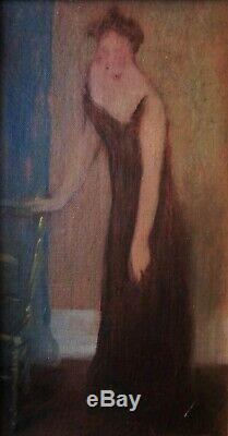 Tableau peinture Huile Femme à la chaise Yvette Guilbert 1900 Art Nouveau