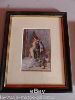 Tableau peinture érotique/n°2- belle femme nue aquarelle originale A Claveau