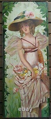 Tableau portrait de femme Art Nouveau allégorie du printemps, Mary GOLAY