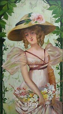Tableau portrait de femme Art Nouveau allégorie du printemps, Mary GOLAY