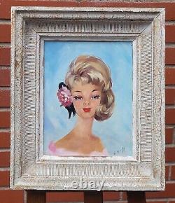 Tableau signé. Portrait Femme Élégante Peinture huile sur panneau d'isorel